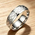 Men's 6mm titanium steel ring featuring a brushed checkered pattern on a wood background - US 6 / Silver