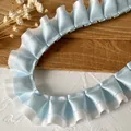 Elegant light blue and white double-layered ruffled satin ribbon for DIY craft projects - Solid Color Style (Blue & White)