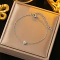 Minimalist silver titanium steel bracelet with a single sparkling zircon charm - Single Diamond Bracelet (SLE184) / Gold