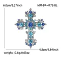Detailed vintage alloy cross brooch with blue rhinestones showing size 6.0x4.8cm - White K Eco-friendly Style (BR4772-BL) / Blue