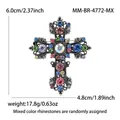 Vintage alloy cross brooch with colorful rhinestones and 6cm size measurements - Antique Silver Eco-friendly Style (BR4772-MX) / Colorful