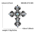 Vintage silver alloy cross brooch with iridescent rhinestones, 6cm x 4.8cm size - Antique Silver Eco-friendly Style (BR4772-WH) / White