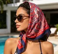 Vintage-Seidenschal mit Paisley-Print in Rot und Marineblau 70 cm - 70*70cm / Marineblau Rot
