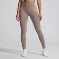 High-waist cationic seamless yoga leggings in dusty mauve - L / Bottoms / Sand