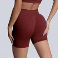 Seamless high-waisted dark red yoga shorts with tummy control and butt lift effect - Burgundy