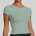T-shirt sportiva da yoga verde menta traspirante ad asciugatura rapida e aderente da donna - Taglia S / Top / Menta Grigia