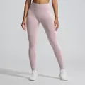 Roze naadloze yoga legging met hoge taille, kationische gemêleerde textuur en jacquard. - Porselein Roze