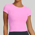 T-shirt sportiva da yoga rosa a maniche corte slim fit da donna top traspirante - Rosa Prisma