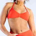 High elastic orange seamless matte nylon halter neck sports bra for yoga and gym - XS / Tops / Chili Red