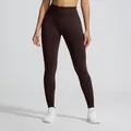 Naadloze high-waist kationische yoga-leggings in donker koffiebruin met liftend effect - Geitenbruin