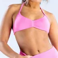 Seamless high-elastic halter neck yoga sports bra for women in vibrant pink matte finish - XS / Tops / Flower Pink