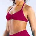 Seamless high-elasticity matte nylon yoga halter sports bra in burgundy maroon shade - Berry Red