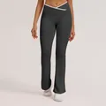Elegant high waist cross front flared yoga pants in black color for fitness and gym wear - S / Bottoms / Black
