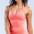 Professional seamless halter yoga tank top in coral peach featuring high elastic ribbed fabric - XS / Top And Bottom / Coral Pink