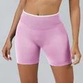 High-waist seamless pink yoga shorts for women with ribbed waistband and athletic fit - Orchid Pink