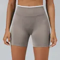 High waisted seamless yoga shorts with contrast trim for women fitness - Rock
