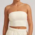 Cream white strapless tube top for yoga and fitness made from soft stretch fabric - XS / Tops / Beige