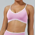 Pink and white contrast strap seamless sports bra for yoga and outdoor fitness training - XS / Tops / Orchid Pink