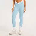 Pantaloni da yoga incrociati a vita alta azzurri con bordo bianco per il fitness - Blu Acqua