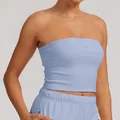 Light blue strapless sports tube top for gym and yoga in comfortable thermal fabric - XS / Tops / Light Blue