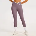 Leggings da yoga crossover a vita alta in malva con dettaglio bordo bianco a contrasto - Viola taro