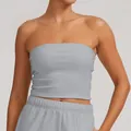 Light grey strapless tube top for women yoga and fitness featuring quick-dry fabric - XS / Tops / Gray
