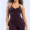 Elegante conjunto de yoga marrón chocolate con top halter y mallas de cintura alta - XS / Top Y Pantalón / Conjunto de Pantalones Cortos / Espresso