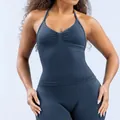Conjunto deportivo de yoga azul marino de secado rápido con top tipo halter y mallas - XS / Top Y Pantalón / Conjunto de Pantalones / Gris Azulado