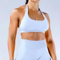 Conjunto de yoga sin costuras azul claro con sujetador halter y mallas - XS / Top Y Pantalón / Sujetador Halter + Pantalones Largos / Azul Hielo