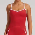 Débardeur de yoga rouge avec liserés blancs et coupe ajustée pour fitness et course - S / Hauts / Rouge de Chine