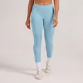 Professionelle hellblaue Yoga-Leggings mit hoher Taille und weißen Kontrastpaspeln - S / Unterteile / Wasserblau