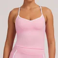Débardeur de yoga rose à séchage rapide et coupe ajustée avec liseré blanc pour le fitness - S / Hauts / Rose Sakura