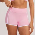 Women's pink yoga shorts with white contrast trim and high waist for gym fitness - S / Bottoms / Sakura Pink