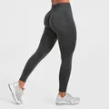 Detailed side view of charcoal grey seamless butt-lifting yoga leggings with high waist - Deep Charcoal Gray