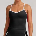 Débardeur de yoga bicolore noir et blanc pour femme avec col en V et fines bretelles. - S / Hauts / Noir Premium