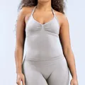 Conjunto de yoga sin costuras con top halter y mallas de cintura alta en gris claro - XS / Top Y Pantalón / Conjunto de Pantalones / Arroz de plumas