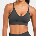 High-impact seamless double-strap yoga bra with quick-dry fabric for sports and fitness - Deep Charcoal Gray