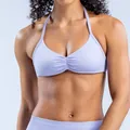 Lavendelpaarse naadloze halter yoga-beha voor dames, hoogwaardige sportkleding detail. - XS / Boven- En Onderstuk / Lichtpaars