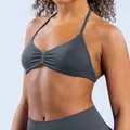 Donkergrijze naadloze halter-yoga-beha en set met hoge taille legging voor dames fitness - XS / Boven- En Onderstuk / Haaigrijs