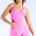 Premium pink seamless halter neck yoga top and high-waist leggings sports set for gym - XS / Top And Bottom / Flower Pink
