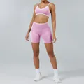 Two-piece pink and white contrast yoga set including sports bra and bike shorts - XS / Top And Bottom / Orchid Pink (Camisole Bra + Shorts)