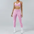 Women's two-piece pink yoga set with white trim featuring a sports bra and high-waisted leggings - XS / Top And Bottom / Orchid Pink (Camisole Bra + Trousers)