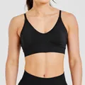 Women's black seamless yoga sports bra with thin straps for high-impact gym sessions - Black