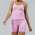 Pink and white two-piece yoga set with camisole and shorts for women fitness wear - XS / Top And Bottom / Orchid Pink (Vest + Shorts)