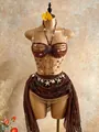 Detail of a bohemian acrylic beaded halter bra with starfish shell waist chain ornament - One Size / Tops / Coffee