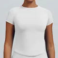 White slim fit seamless quick-dry athletic short sleeve yoga T-shirt for gym training - White