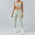 Sage green color-block sports bra and high-waisted yoga leggings set for women. - XS / Top And Bottom / Pistachio Green (Camisole Bra + Trousers)