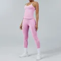 Pink and white color-block women's yoga set including a tight tank top and leggings - XS / Top And Bottom / Orchid Pink (Vest + Trousers)