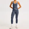 Graues Yoga-Set mit hoher Taille, weißem Colorblocking und überkreuztem Bund für Damen - S / Oberteil Und Unterteil / Blaugrau