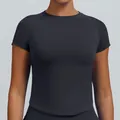 Seamless quick-dry black athletic short sleeve T-shirt for women's yoga and fitness - Shark Gray
